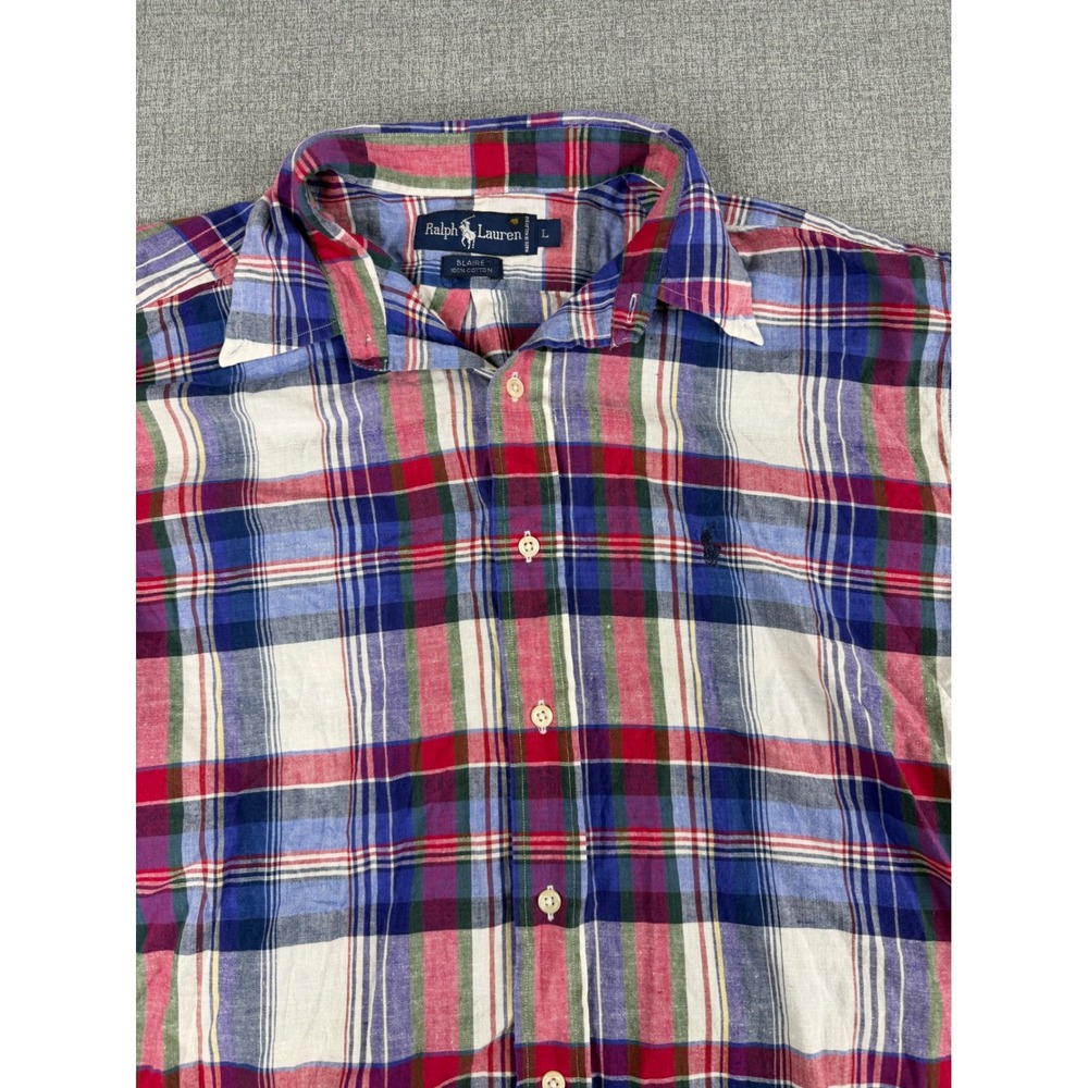 Ralph Lauren Blaire Mens Large Short Sleeve Plaid Button Down Shirt Cotton Multi - Picture 2 of 6